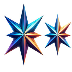 3D chrome element in Y2K style, isolated background, liquid holographic metal. Colorful stars with a blue center and yellow tip.