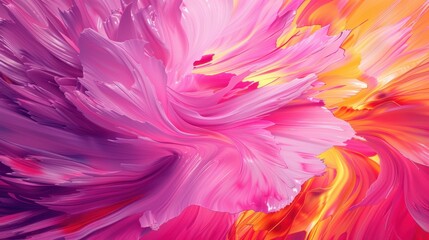 Fototapeta premium Colorful, abstract painting of a flower with pink and yellow petals