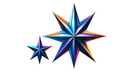 Fototapeta premium 3D chrome element in Y2K style, isolated background, liquid holographic metal. Colorful stars with a blue center and yellow tip.