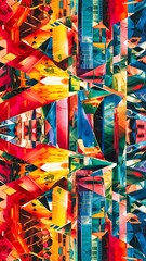 Watercolor colorful bright abstract background of geometric elements