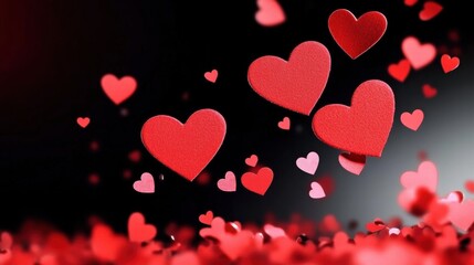 A captivating composition of floating red hearts against a dark background, evoking love and romance in a whimsical scene.