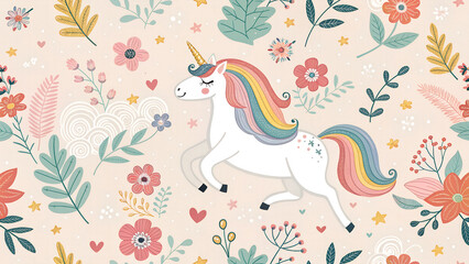 colorful seamless pattern for kids with unicorn