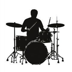 Fototapeta premium Drummer Silhouette Playing Drums Studio Background Music Design.
