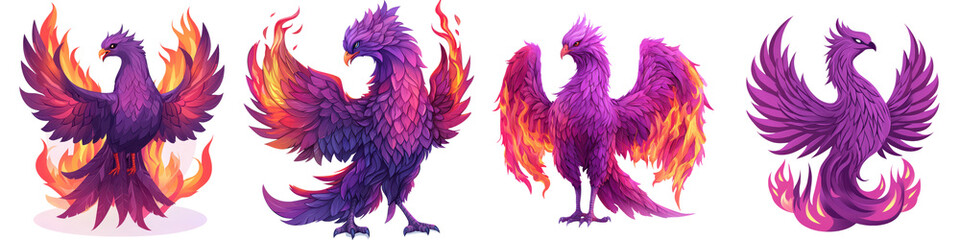 Obraz premium Fierce and Fiery Mythical Phoenix Creatures Spreading Their Vibrant Plumage of Flames and Feathers in a Mystical and Ethereal Digital