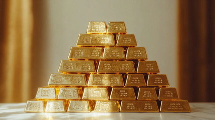 沢山の金のインゴットが並ぶ高級感ある背景