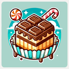 illustration of a cake, piece of cake, cartoon of cake, dessert, chocolate, 