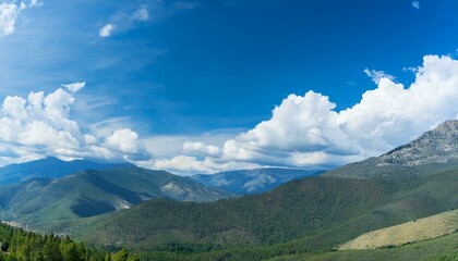 Fototapeta premium Fluffy clouds drift across the blue sky. 