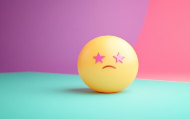 Whimsical yellow emoji ball with star eyes on a colorful pastel background representing mixed...