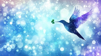 Obraz premium Hummingbird Carrying Shamrock in Sparkling Sky