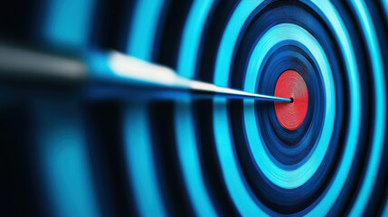 Abstract blue bullseye target with concentric circles and red center . Target and direction concept