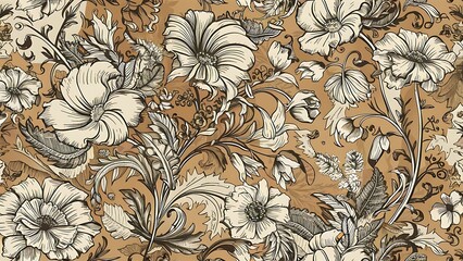 Vector Seamless Monochrome Floral Pattern. Hand Drawn Floral Texture, Decorative Flowers, Coloring Book
