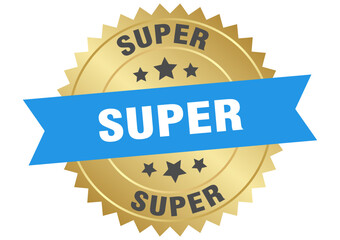super. super round blue and gold label isolated on transparent background