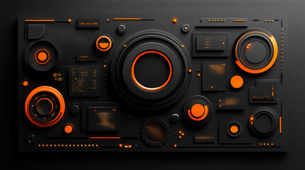 Fototapeta premium Futuristic Tech Interface: Black and Orange 3D Design | Modern Digital Art