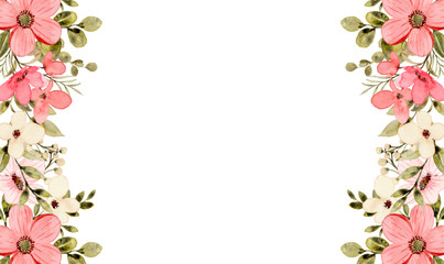 Watercolor flower frame isolated on a white background.