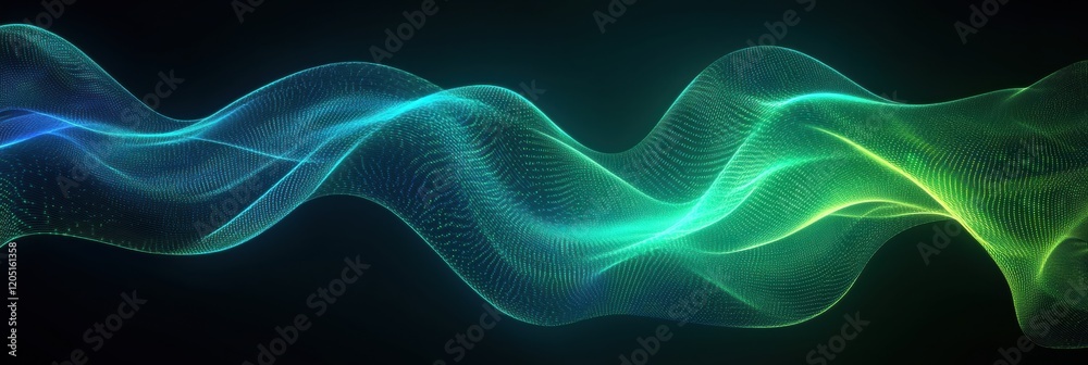 Fototapete Colorful abstract wave patterns showcasing dynamic movement and fluidity in a digital space with vibrant hues of blue and green. Generative AI