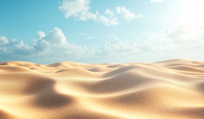 Naklejka premium Soft Sand Dunes Under Blue Sky with Fluffy Clouds and Sunlight