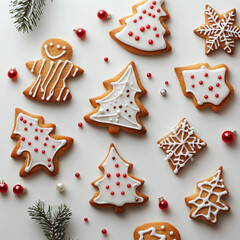 A collection of Christmas cookies with white icing and red sprinkles