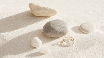 Obraz premium Minimalistic Jewelry on Natural Stones and Sand