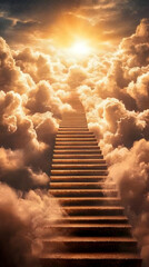 Stairway Ascends into the Light through Golden Clouds and Sunbeams