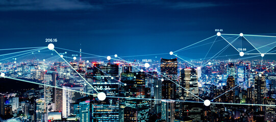 network, city, society, night view, finance, economy, future, blockchain, block chain, cyber, communication, internet, online, web, system, cloud, data, analysis, dx, digital transformation, iot, cons