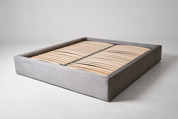 Modern Upholstered Bed Frame with Slatted Base in Minimalist Design