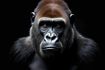 Naklejka premium Gorilla in dark studio lighting