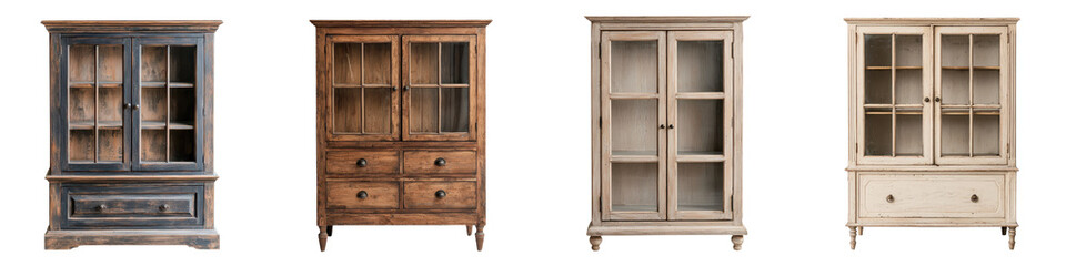 Collection of Antique and Vintage Style Wooden Cabinets Armoires and Dressers Ideal for Elegant Home Decor Storage and Display