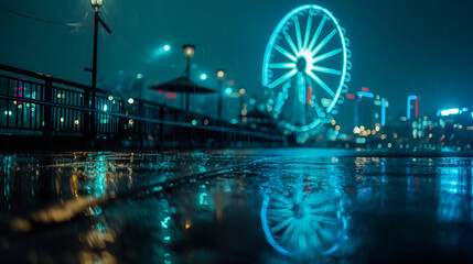 A Broken Ferris Wheel Stands Tall Under a Starry Night. Generative AI