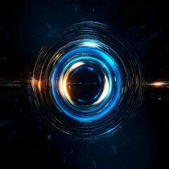 Abstract Blue and Orange Circular Light Streaks Form a Dynamic Vortex with Energetic Motion Blur on a Dark Background.