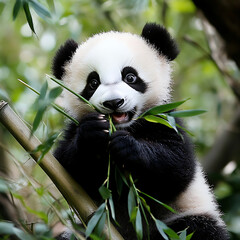 Obraz premium Baby Panda Eating Bamboo
