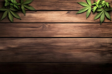 Green Plant Leaves Arranged on Rustic Wooden Planks Background for Nature-Inspired Design.