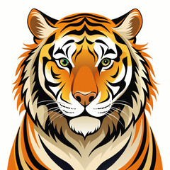 Close-up of a tiger isolated on white background. Majestic Tiger Illustration – Stunning Vector Art for Wildlife Projects and Branding.