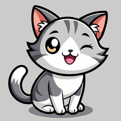Adorable gray and white shorthair cat winking, isolated on white background. Adorable Gray and White Cat Illustration – Perfect for Pet-Themed Designs and Digital Projects.