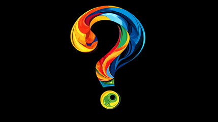Colorful question mark design on black background. Ideal for problem-solving or creative thinking concepts.