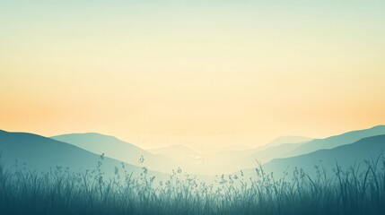 Obraz premium A serene landscape featuring rolling hills and a gradient sky at sunset.