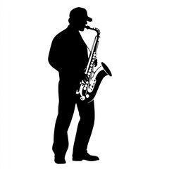 Naklejka premium Saxophonist silhouette, performing jazz, stage, spotlight, music poster