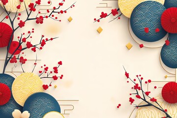 Vibrant floral and lantern design with traditional patterns for festive celebrations.