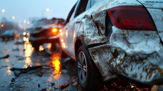 accident scene advertising photographs showing collided cars capture the intensity and drama of vehicle accidents, suitable for high-impact safety campaigns or auto insurance promotions.
