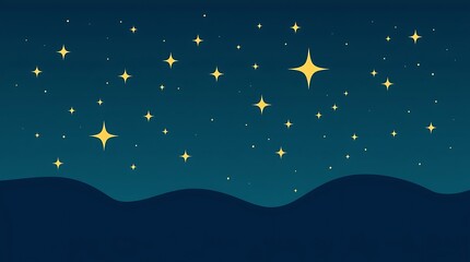 Night sky with stars over rolling hills.