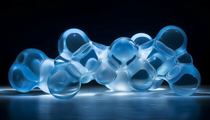 Glass Molecules in 3D: A Soft Blue Biochemical Representation for Science and Medical Imagery AI Generated