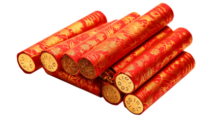 Red and Gold Festive Rolled Paper Design Element isolated on transparent background