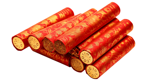 Red and Gold Festive Rolled Paper Design Element isolated on transparent background