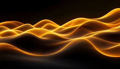 Abstract golden waves with glowing, curved lines on a black background, creating a mesmerizing futuristic and fluid motion effect.