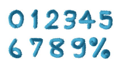 Isolate of blue fur number since one two three four five six seven eight nine zero and percentage for decoration website by illustration vector and eps file.