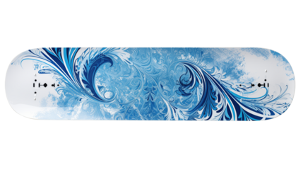 Abstract Blue Swirls Skateboard Deck Design isolated on transparent background