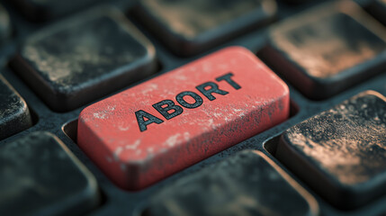 Red keyboard button with the text "ABORT" among all black keyboard buttons