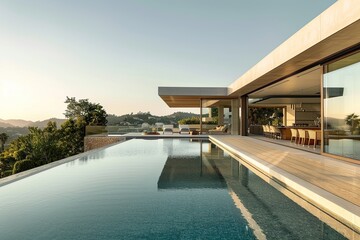 Fototapeta premium Modern luxury villa with infinity pool and panoramic views
