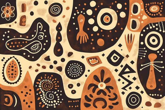 Colorful abstract painting with many different shapes and patterns