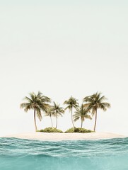 a scenic view of a tropical island with palm trees, white sand, and crystal-clear turquoise waters, perfect for relaxation