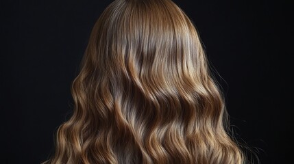 Fototapeta premium Wavy brown hair, back view, studio shot, dark background, hair care advertisement